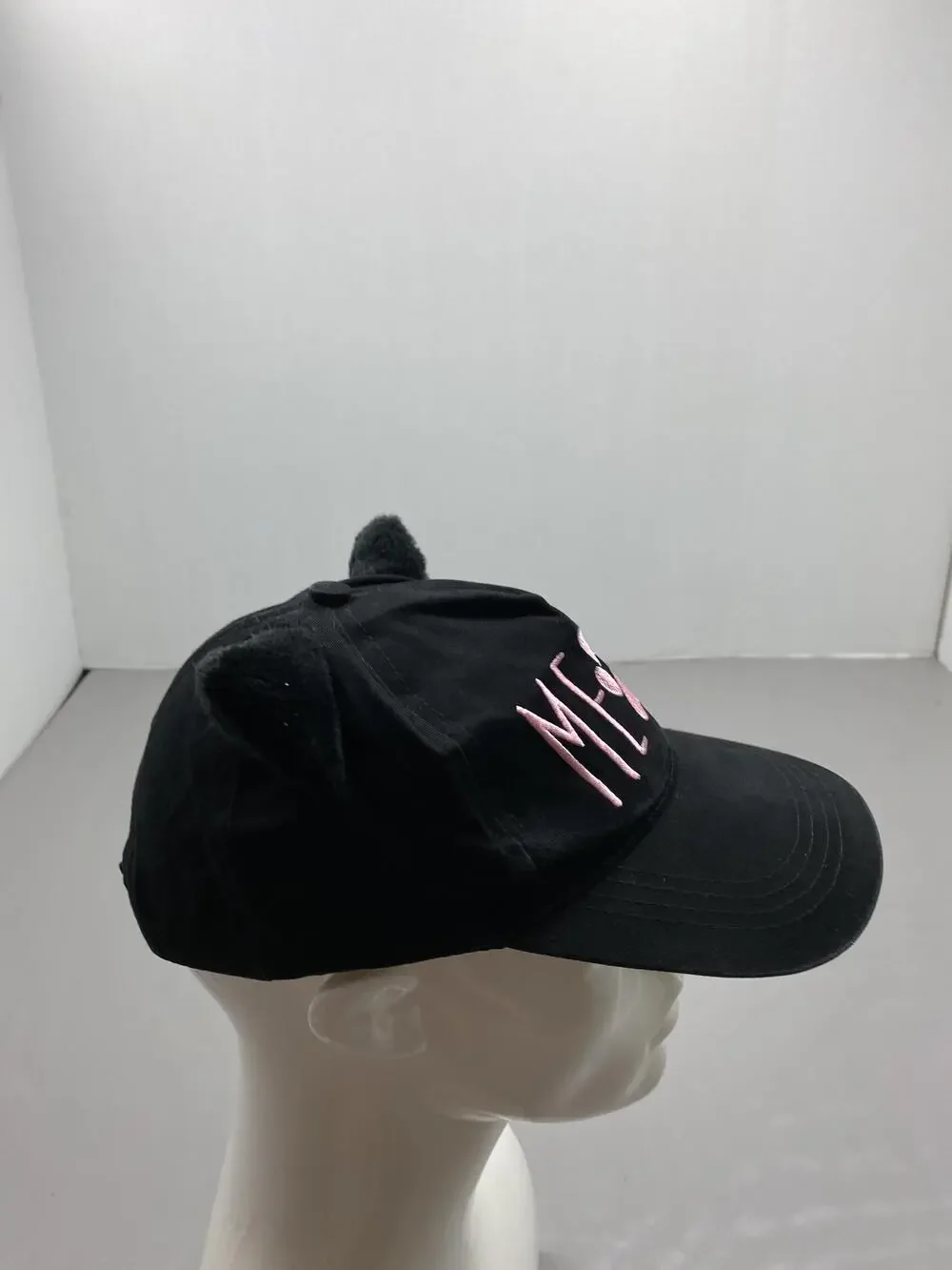 Hat Cap Strap Back One Size Black Cat Ear MEOW Embroidered Adjustable Youth Girl